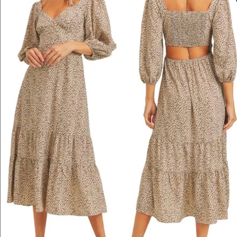 Lush Leopard Print Open Back Midi Dress